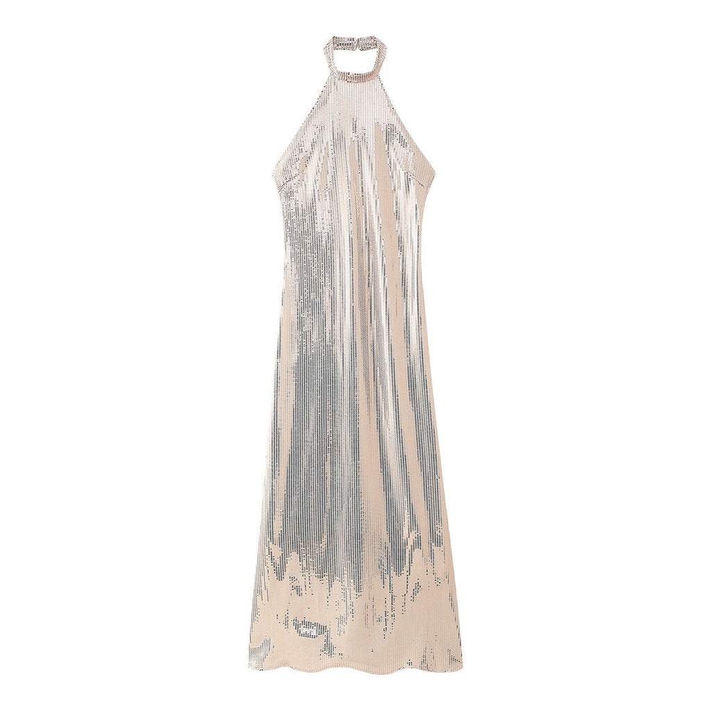 Fall Sequ Hanging Collar Flared Sleeveless Slim Maxi Dress
