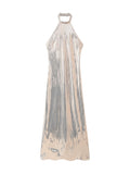 Fall Sequ Hanging Collar Flared Sleeveless Slim Maxi Dress