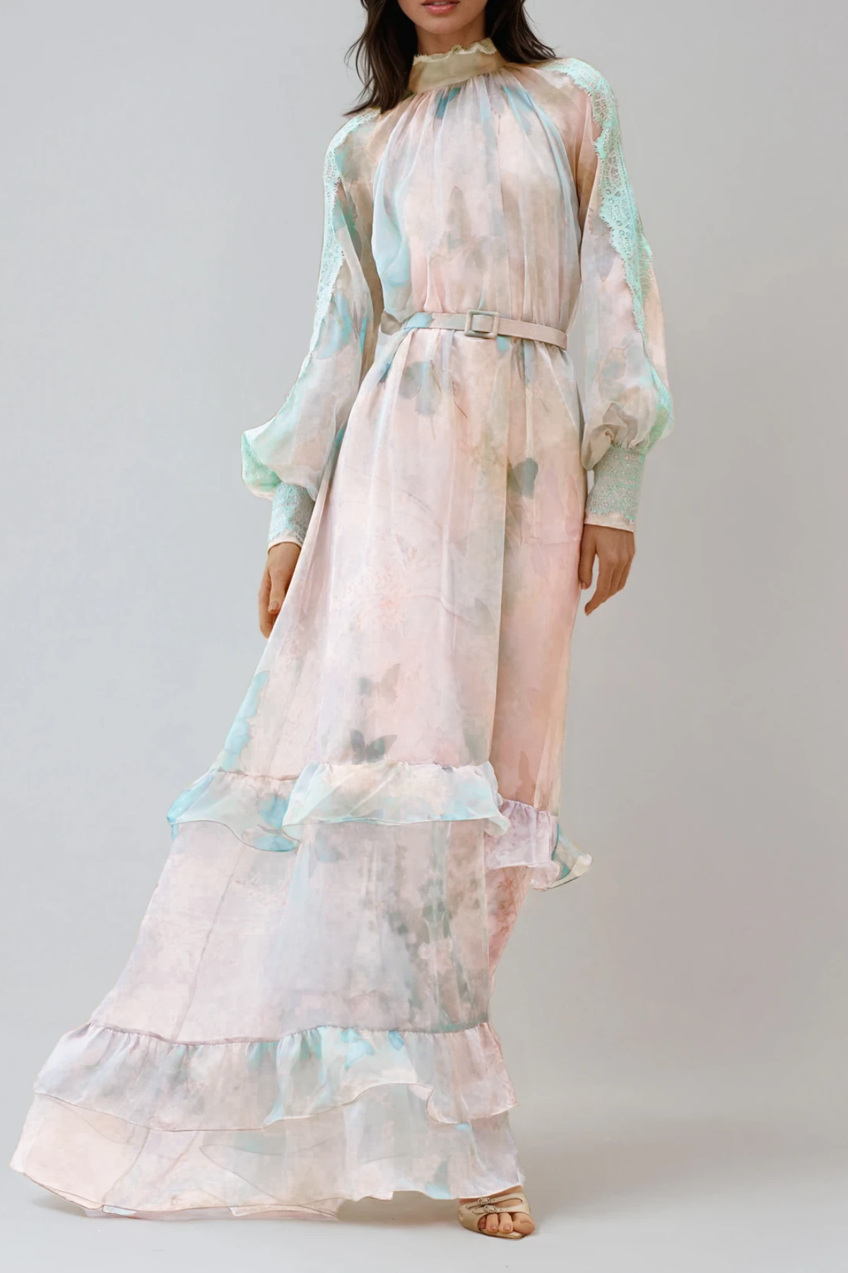 Fallon Butterfly Ruffle Mesh Maxi Dress