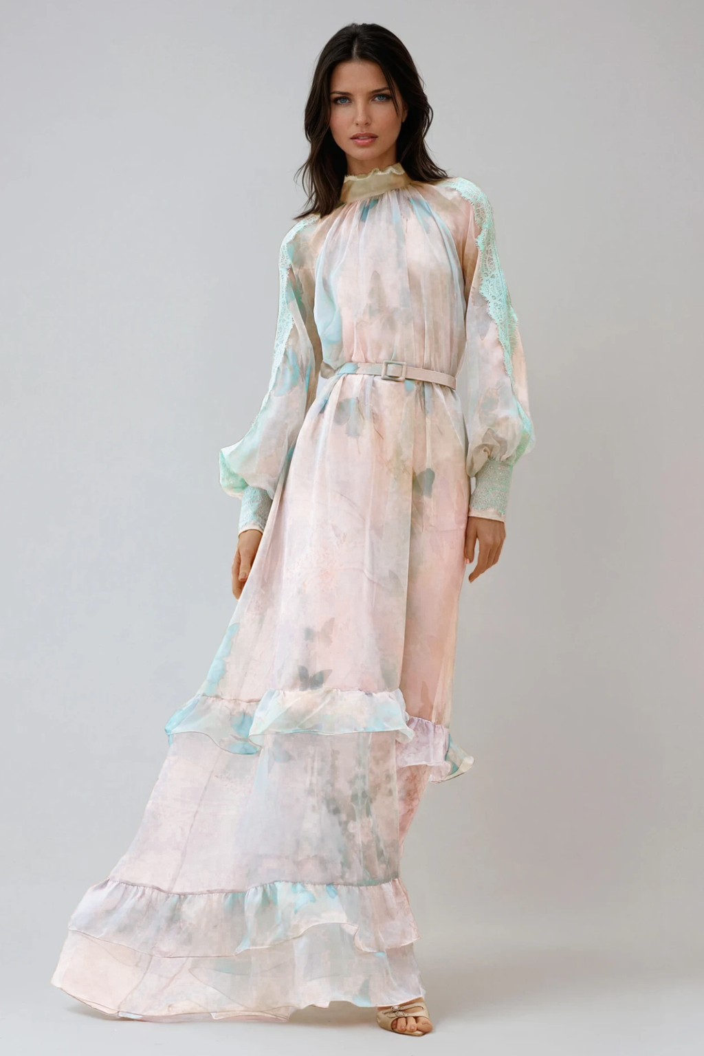 Fallon Butterfly Ruffle Mesh Maxi Dress