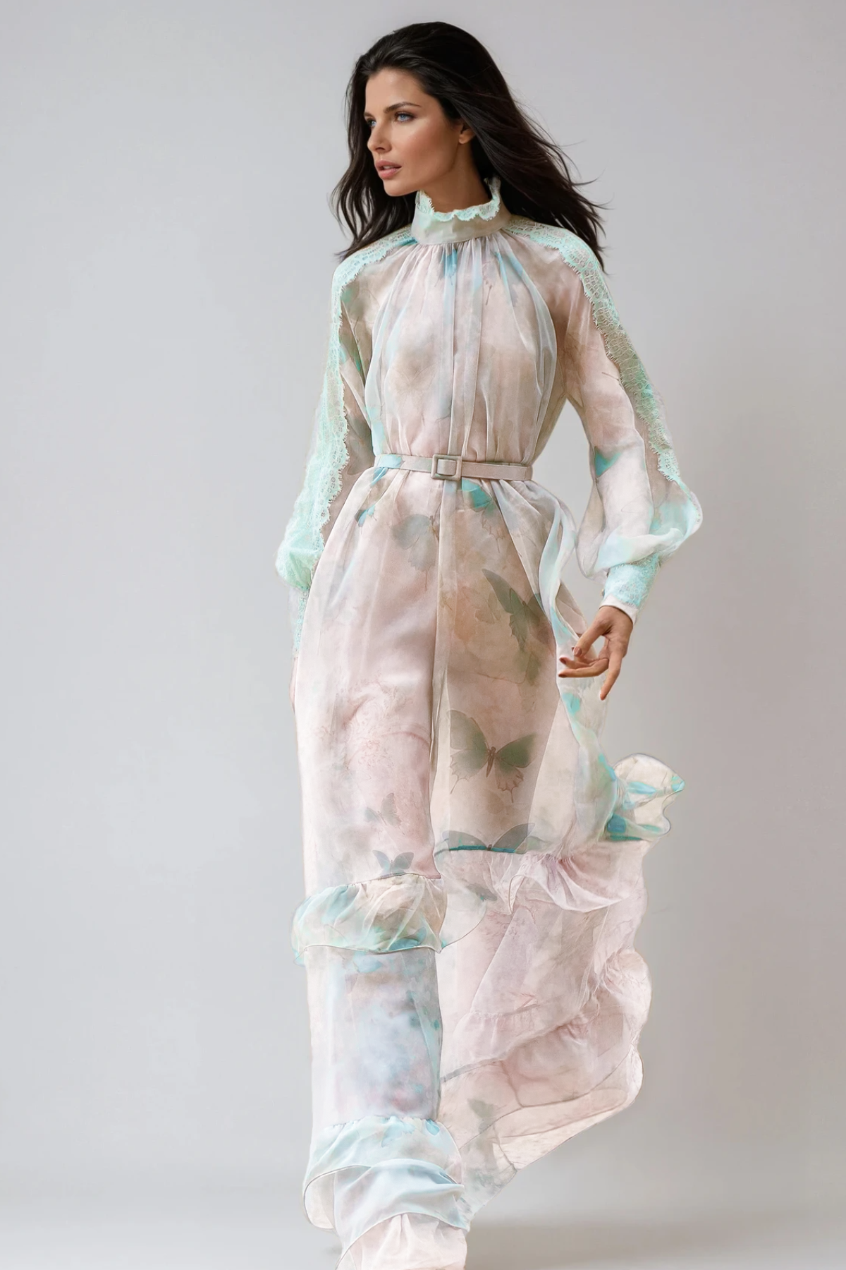 Fallon Butterfly Ruffle Mesh Maxi Dress
