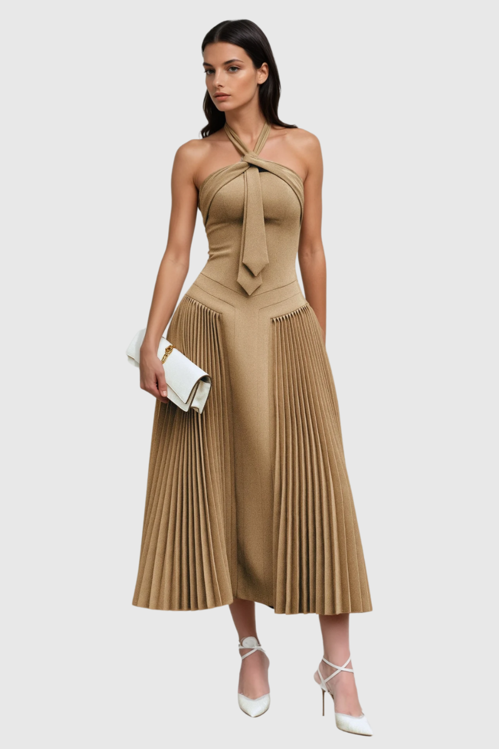 Faramund Halter Neck Pleated Maxi Dress