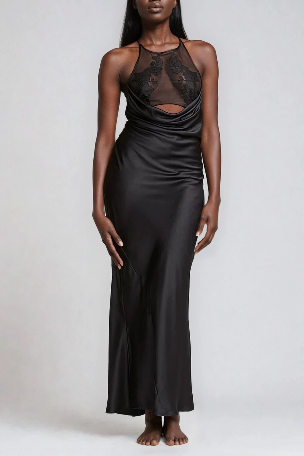 Fareeha Lace Cowl Neck Cutout Maxi Dress