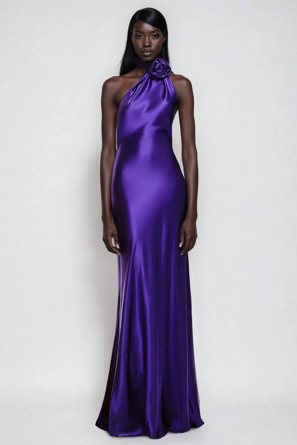 Farit Flower Scarf Satin Maxi Dress