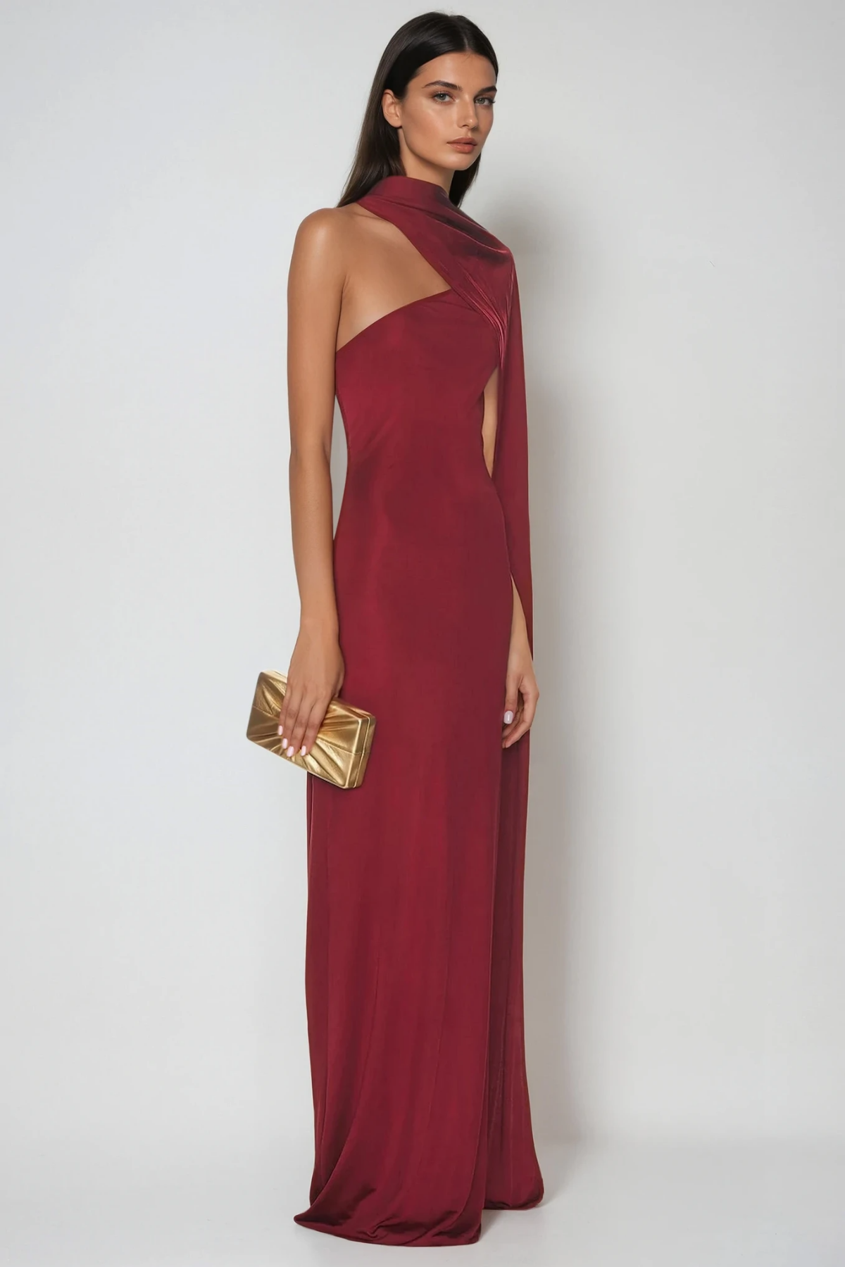Farjana Asymmetric Draped Scarf Maxi Dress