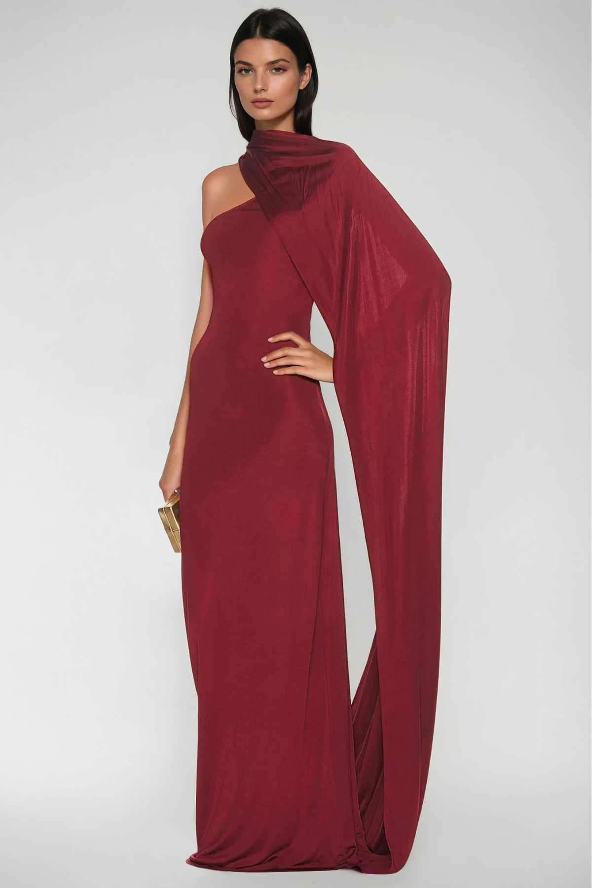 Farjana Asymmetric Draped Scarf Maxi Dress