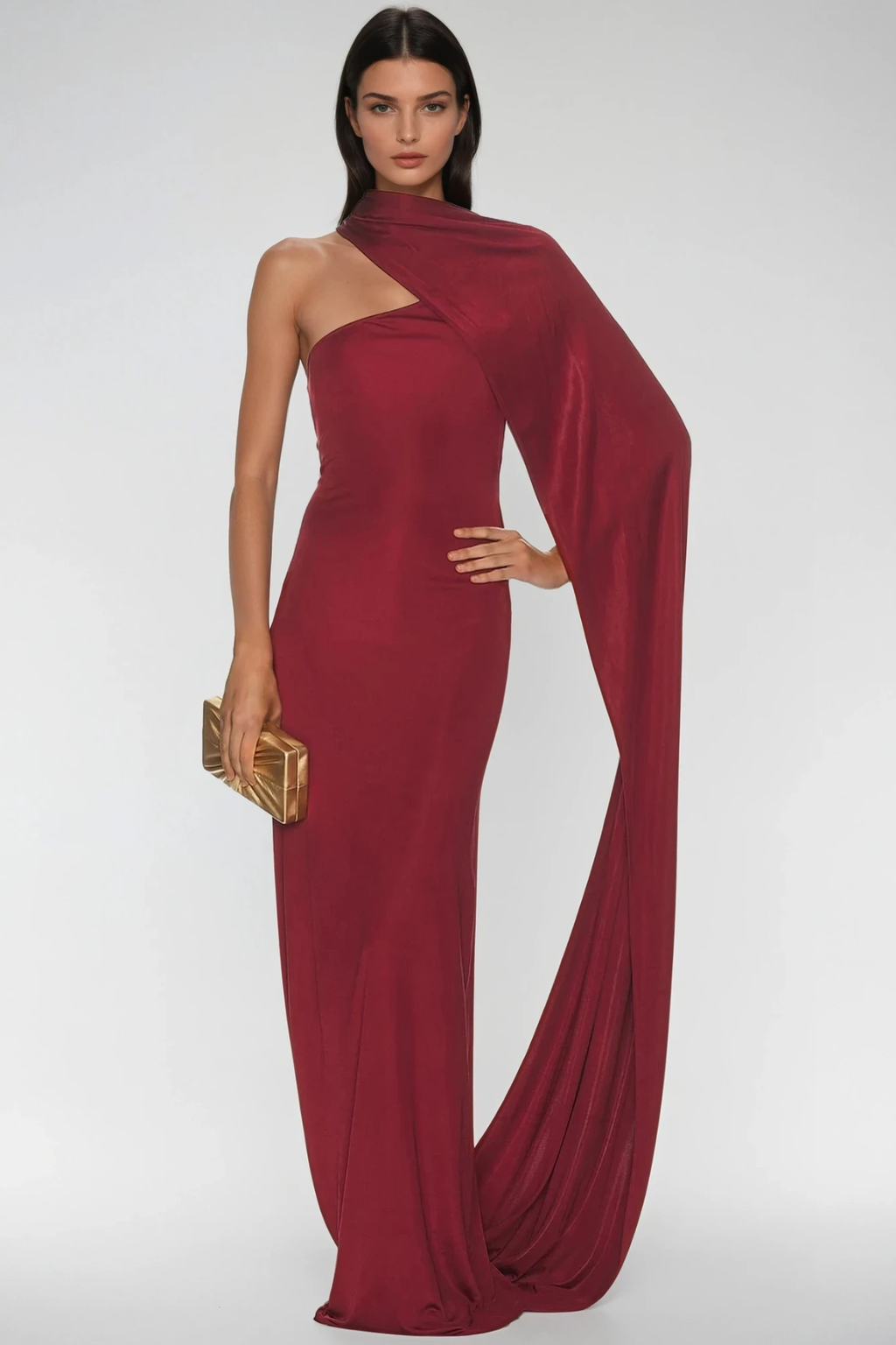 Farjana Asymmetric Draped Scarf Maxi Dress