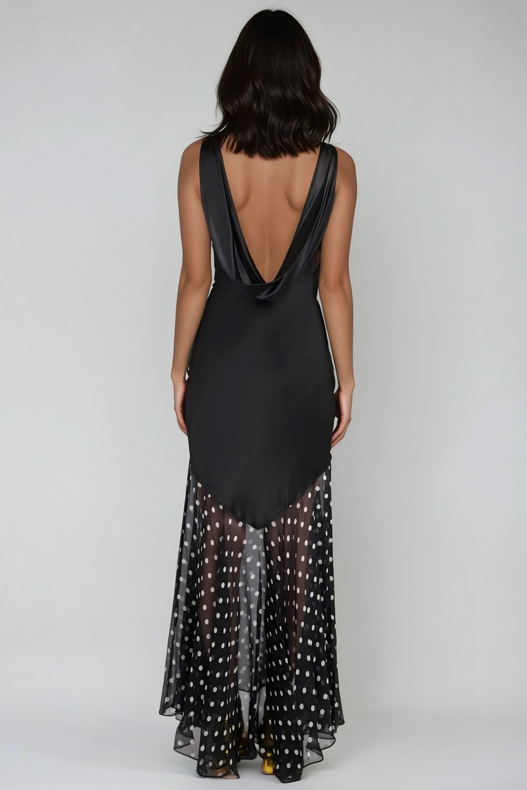 Faro Backless Dot Mesh Maxi Dress