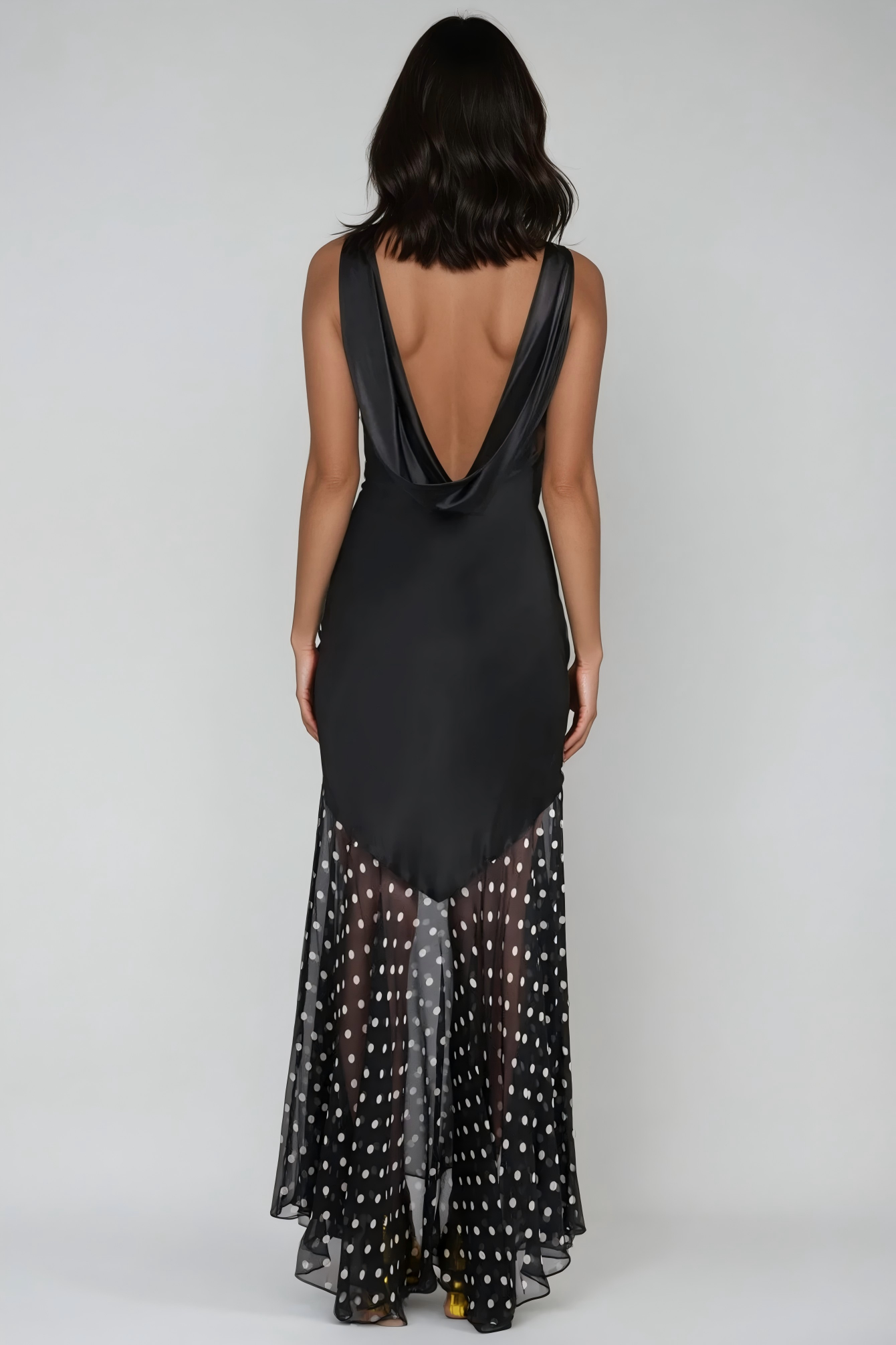 Faro Backless Dot Mesh Maxi Dress