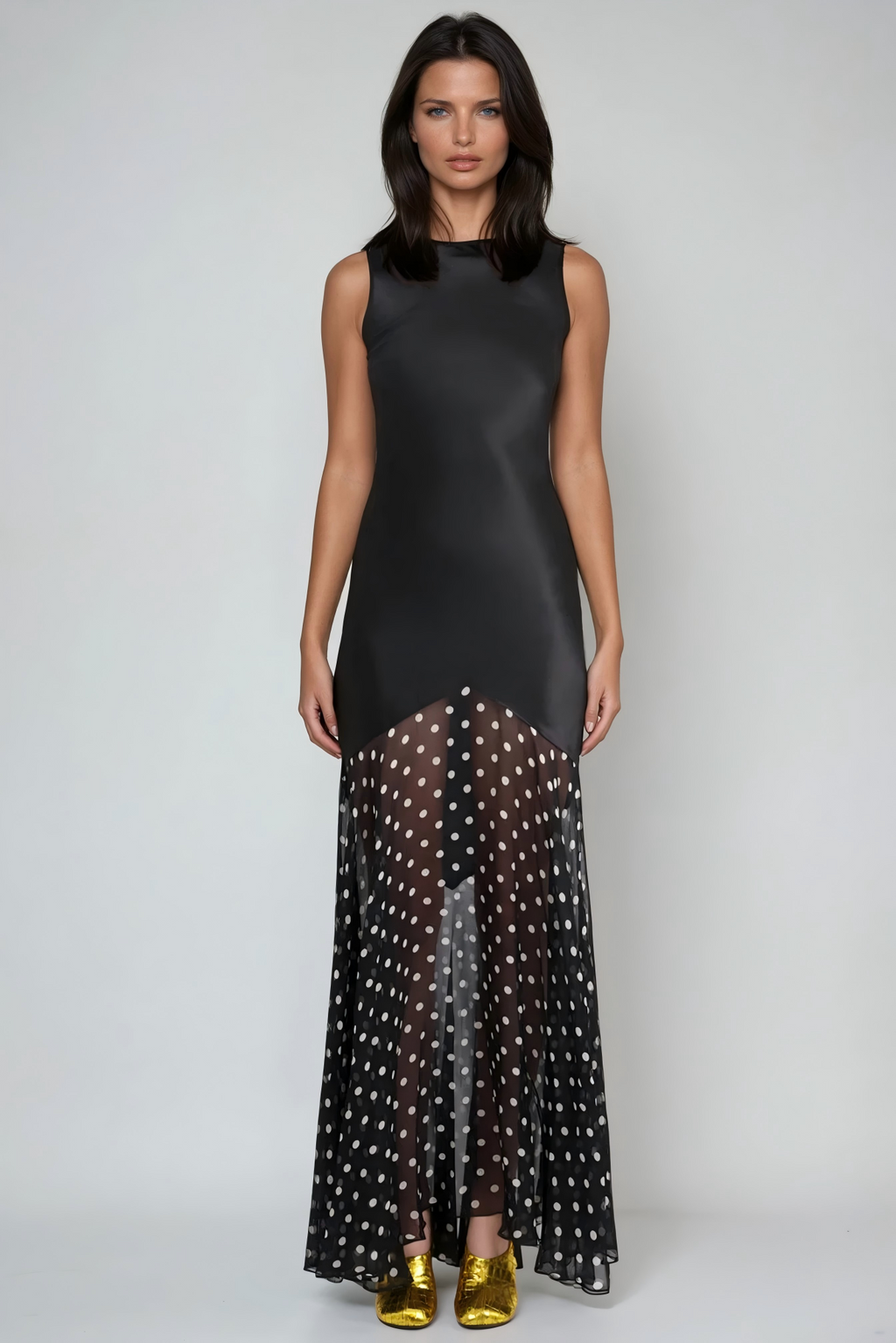 Faro Backless Dot Mesh Maxi Dress