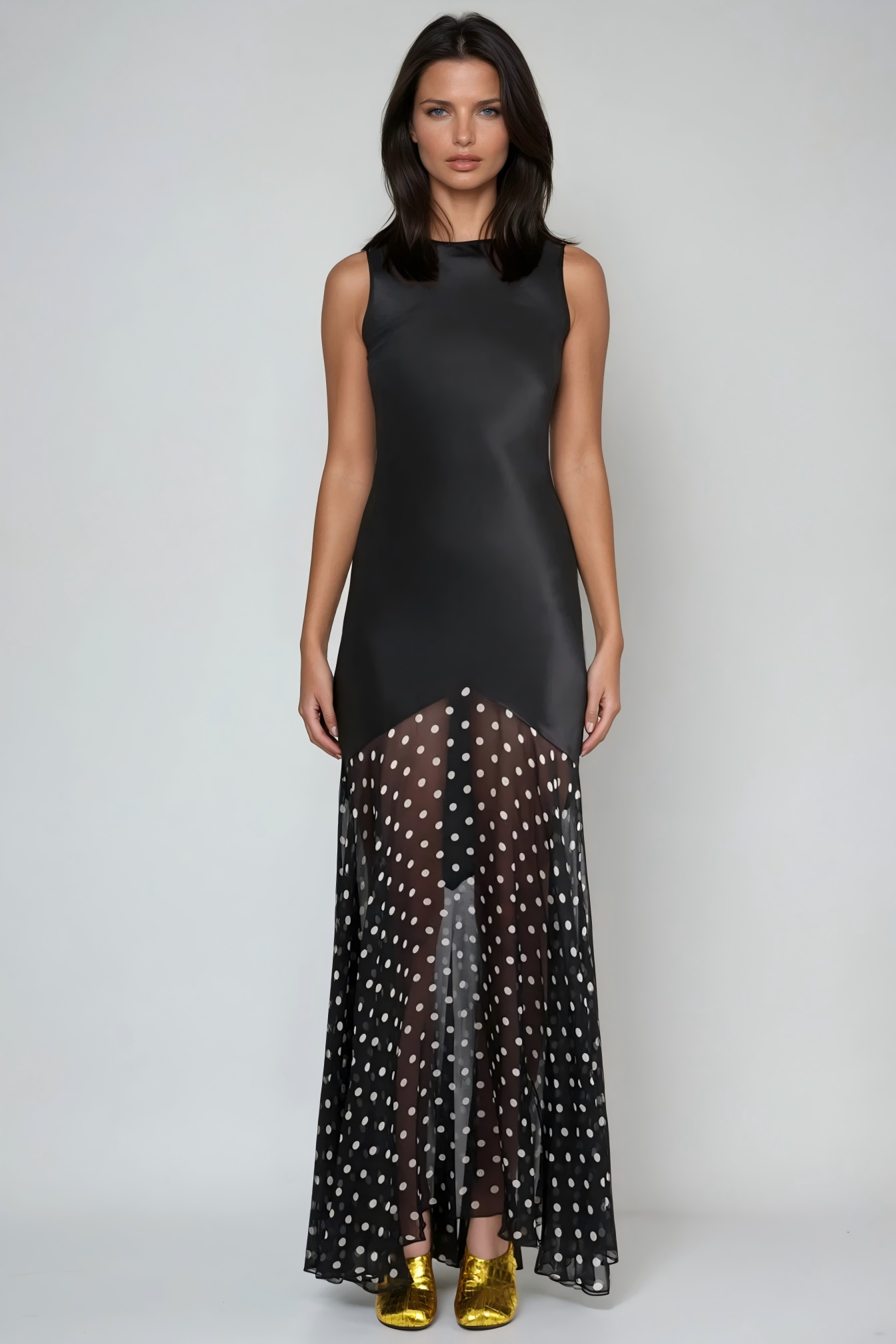 Faro Backless Dot Mesh Maxi Dress