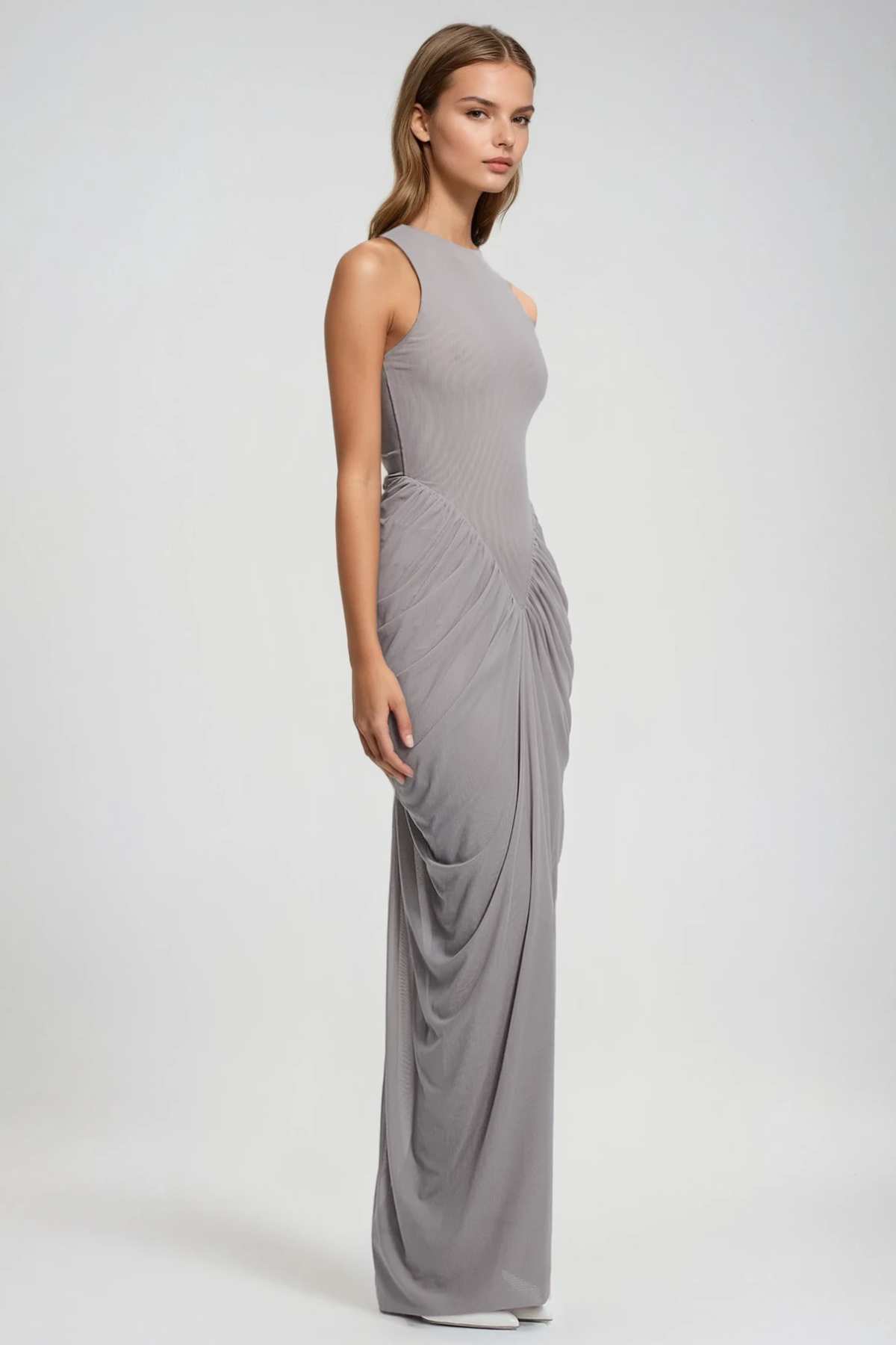 Farrokh Sleeveless Draped Skirt Maxi Dress