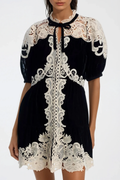 Farzad Puff Sleeve Deconstruct Cochet Mini Dress