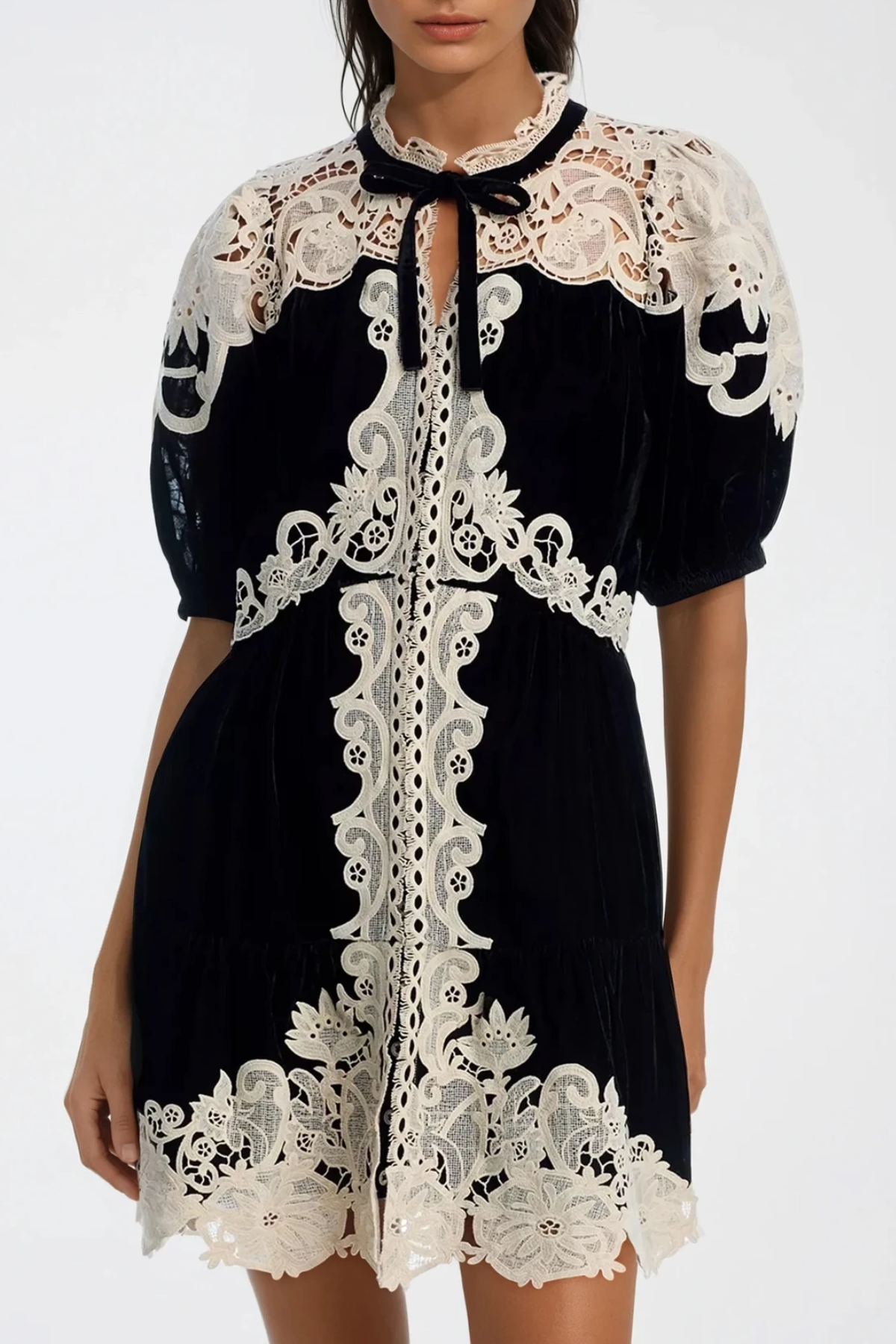 Farzad Puff Sleeve Deconstruct Cochet Mini Dress