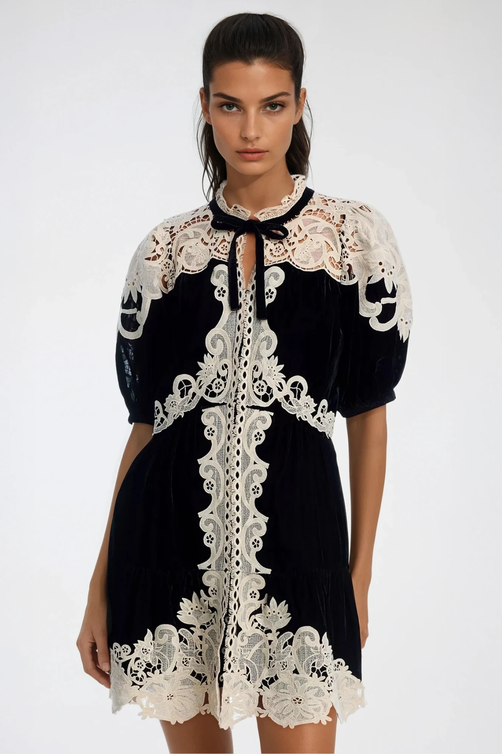 Farzad Puff Sleeve Deconstruct Cochet Mini Dress