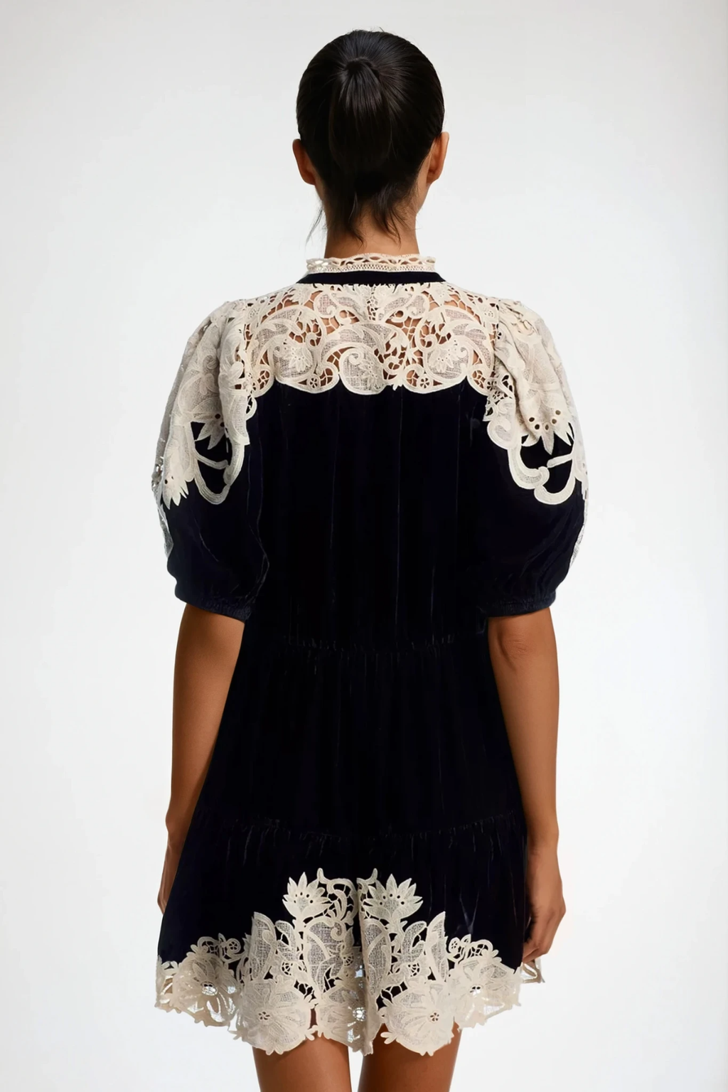 Farzad Puff Sleeve Deconstruct Cochet Mini Dress