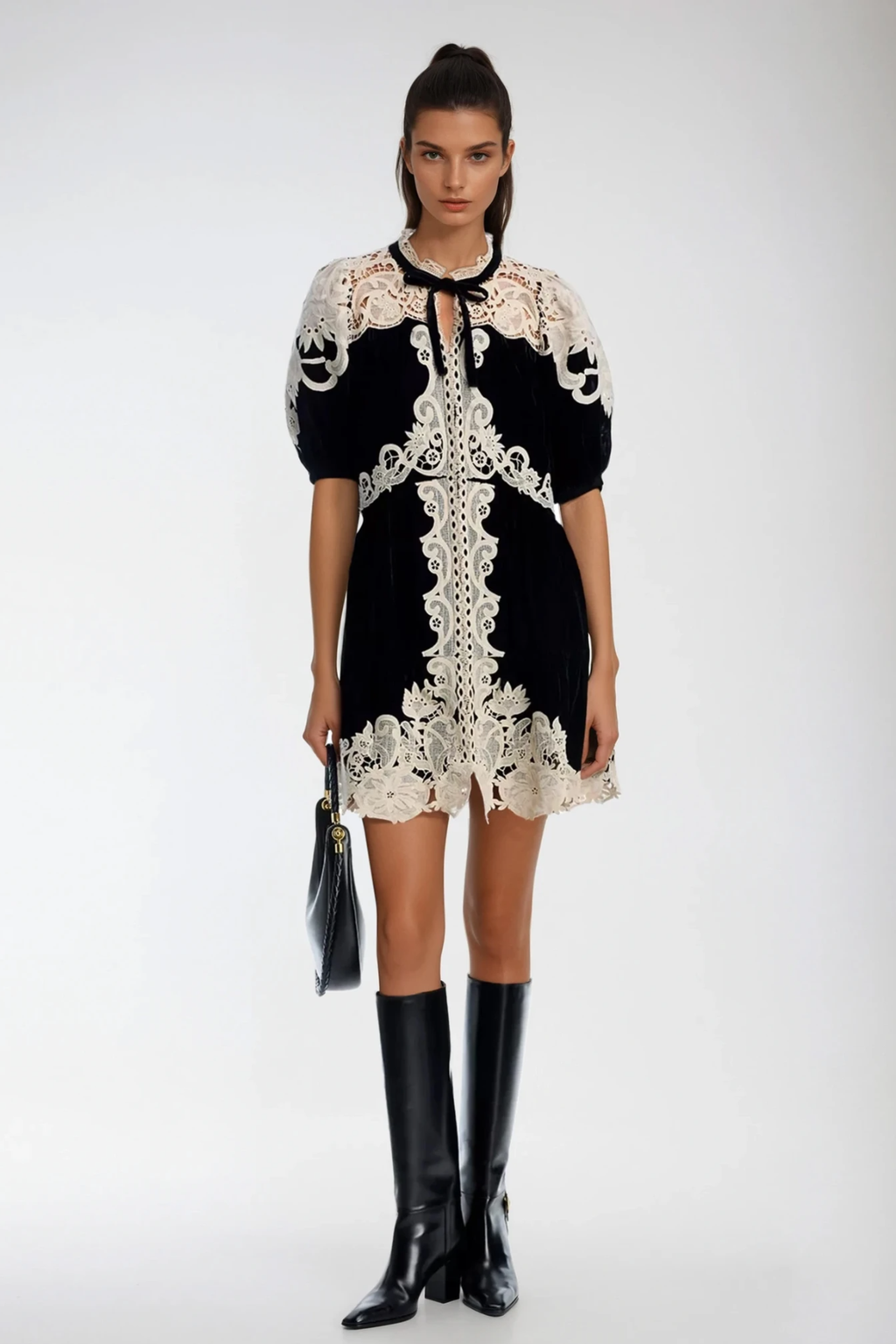 Farzad Puff Sleeve Deconstruct Cochet Mini Dress
