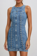 Fatemah Sleeveless Lace Up Denim Mini Dress