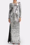 Fatima Sequin Pearl Embellished Bow Backless Maxi Dress