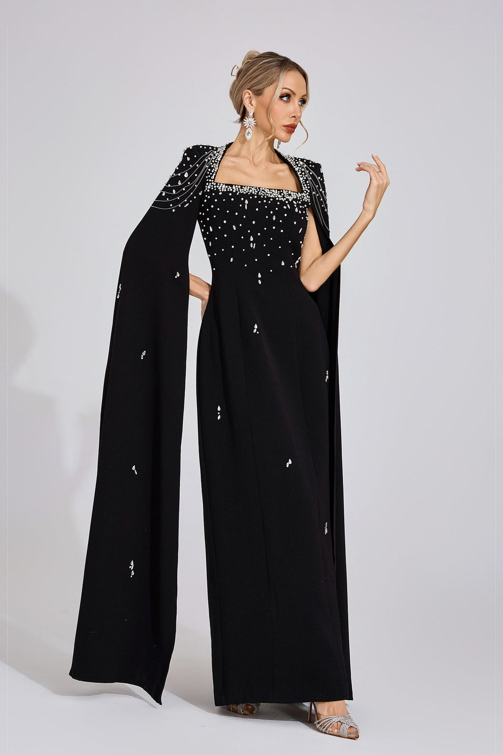 Ffion Black Beaded Maxi Dress