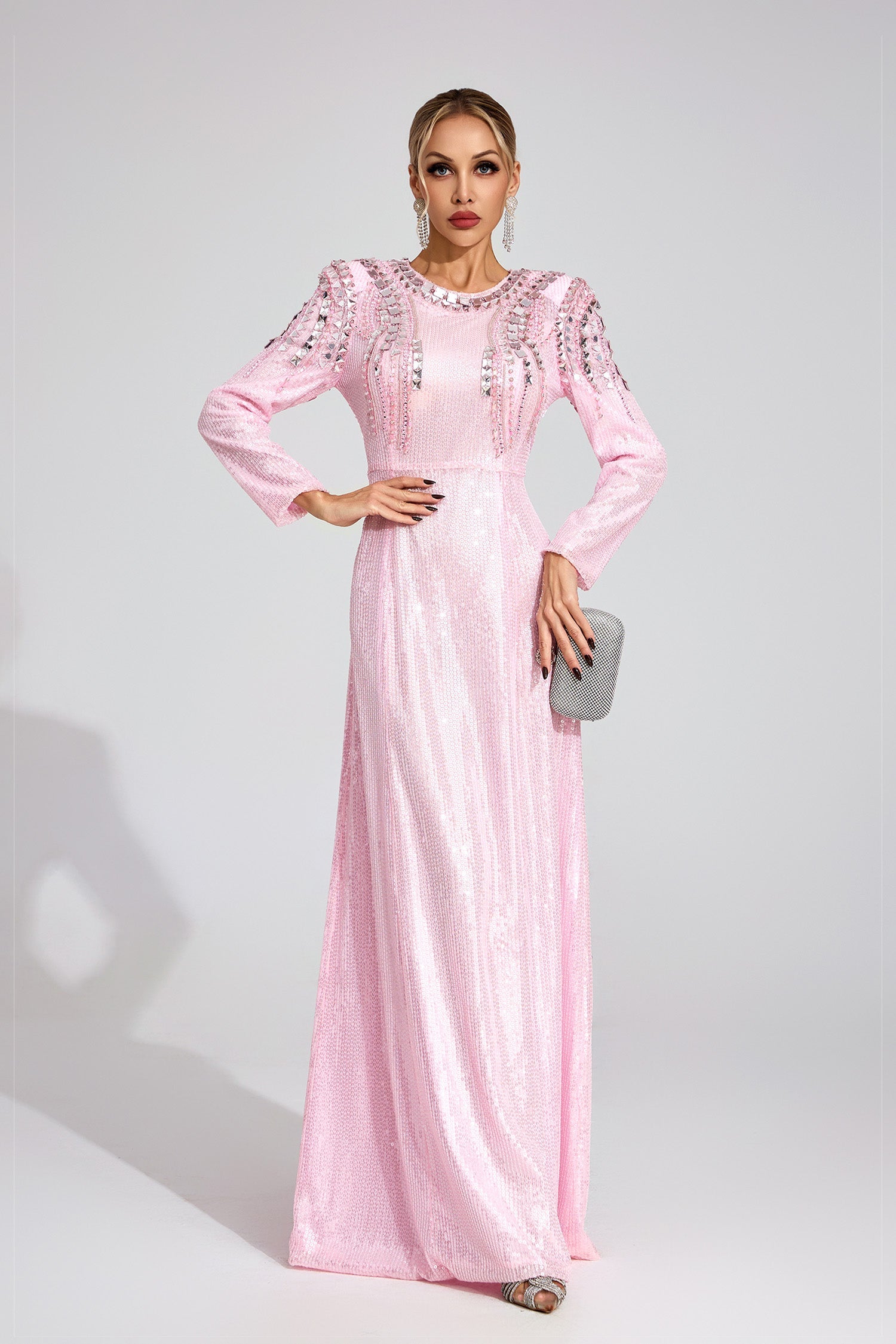 Fiora Pink Sequined Maxi Dress
