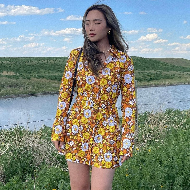 Floral Long Sleeve Mini Dress