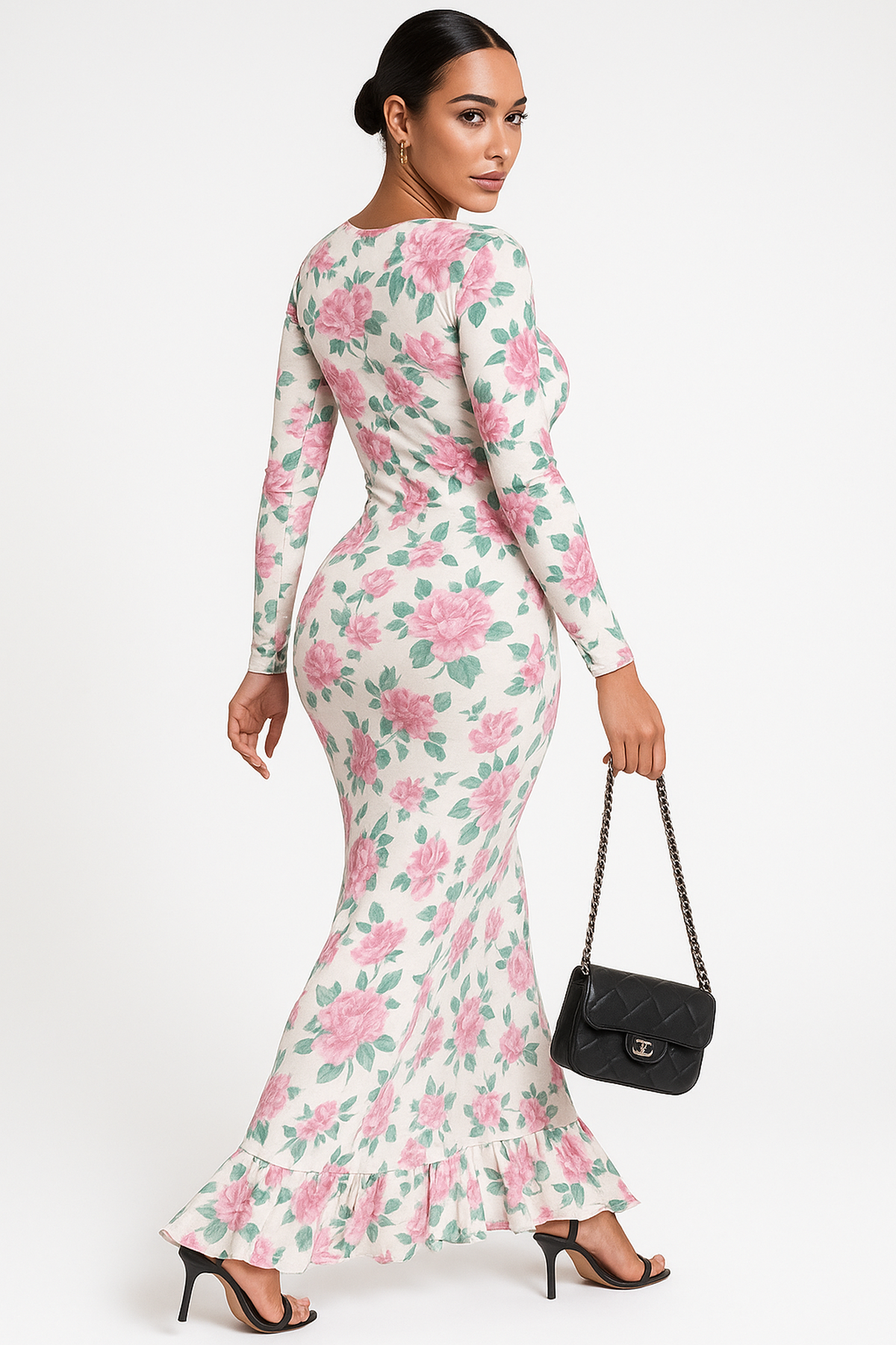 Floral Print Maxi Dress | High Neck | Slim Fit