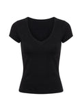 Daily Define Deep V Short Sleeve Top Black