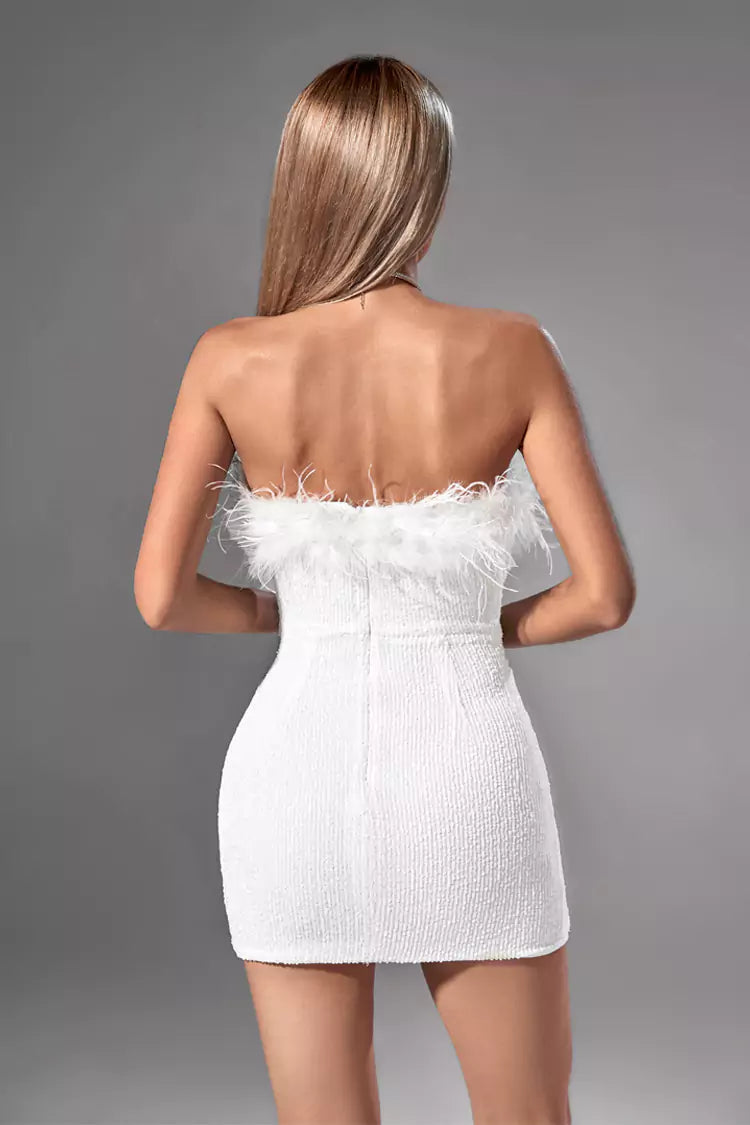 Gemma White Feather Mini Dress