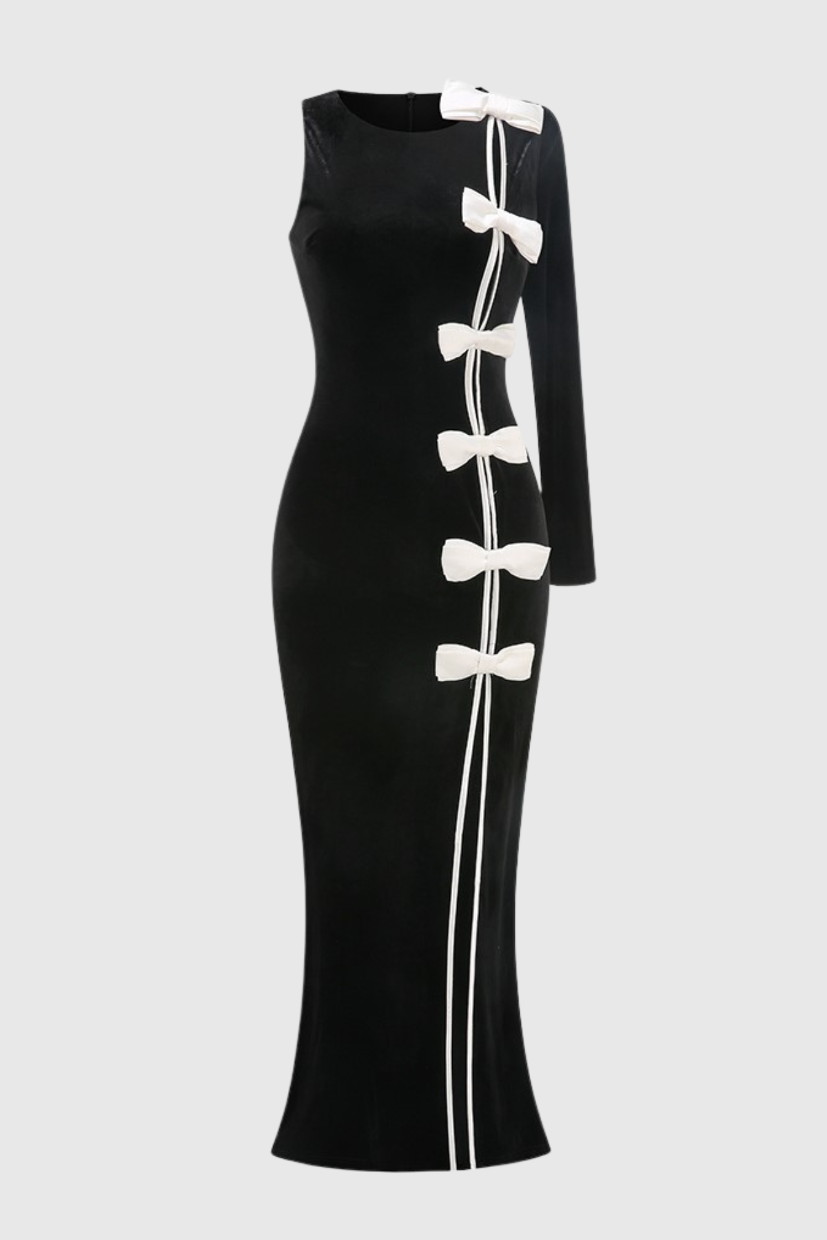 Genevia Bow One Shoulder Velvet Maxi Dress