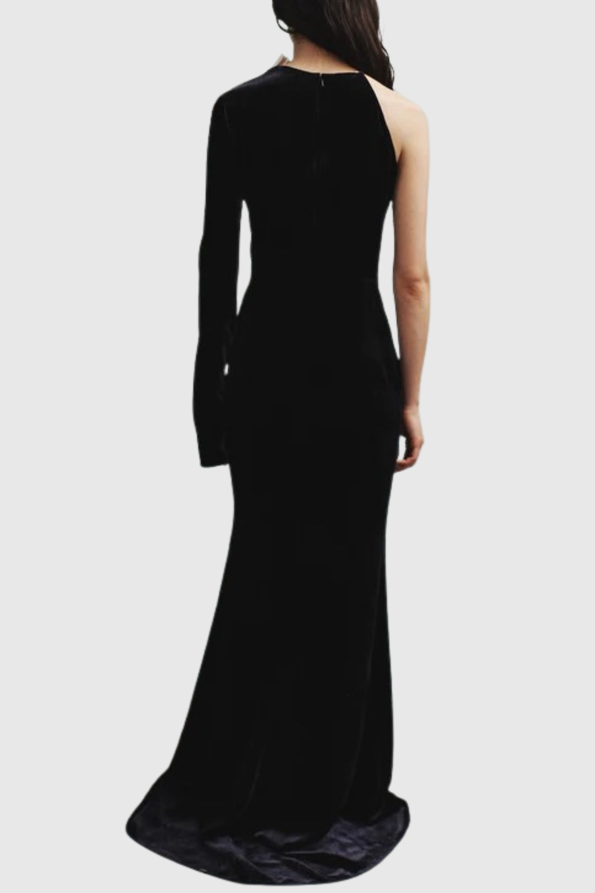 Genevia Bow One Shoulder Velvet Maxi Dress