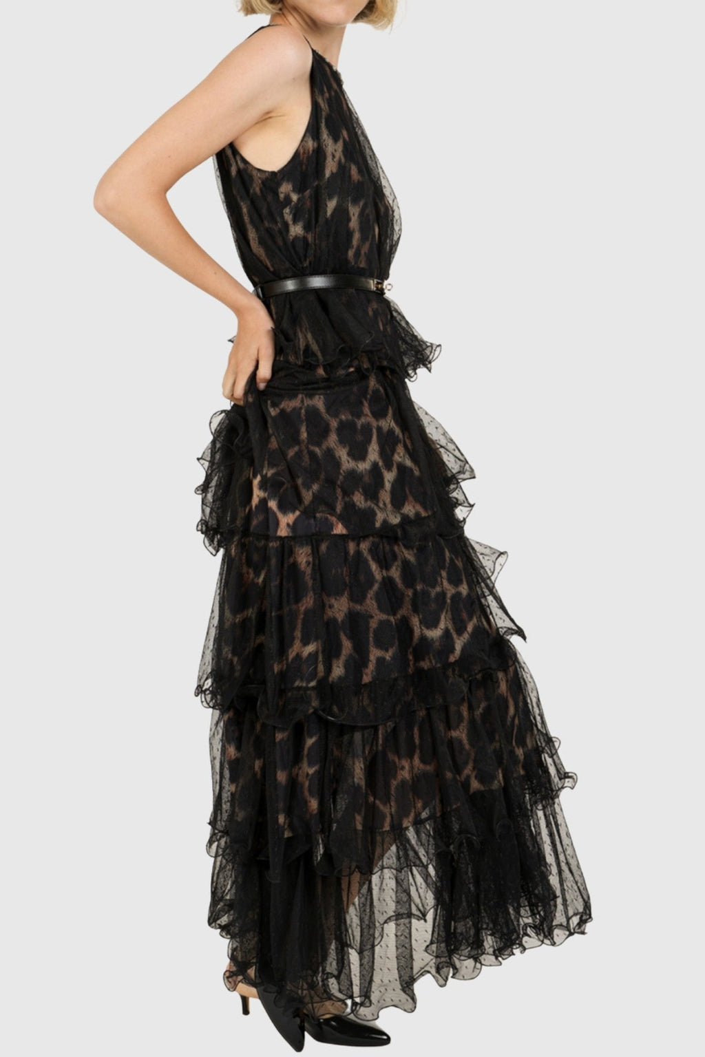 Gitana Leopard Belted Sleeveless Maxi Dress