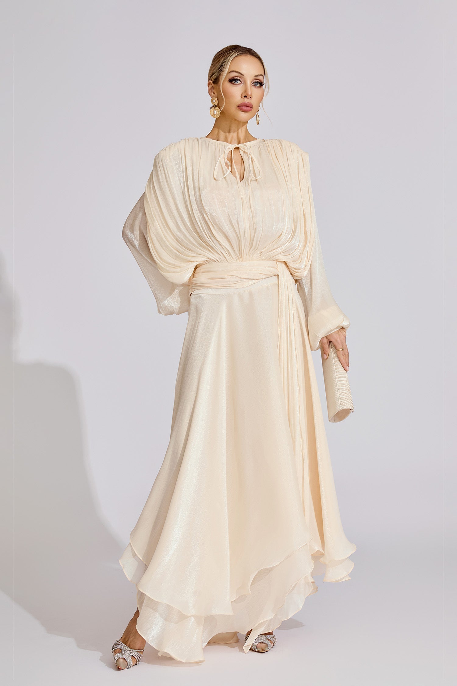 Gray Apricot Long Sleeve Maxi Dress