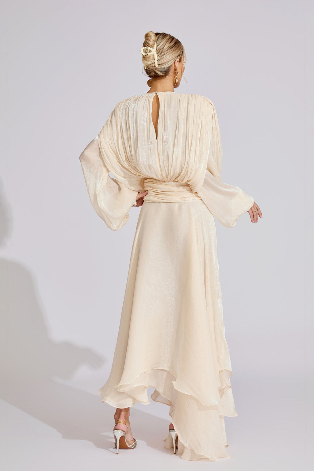 Gray Apricot Long Sleeve Maxi Dress