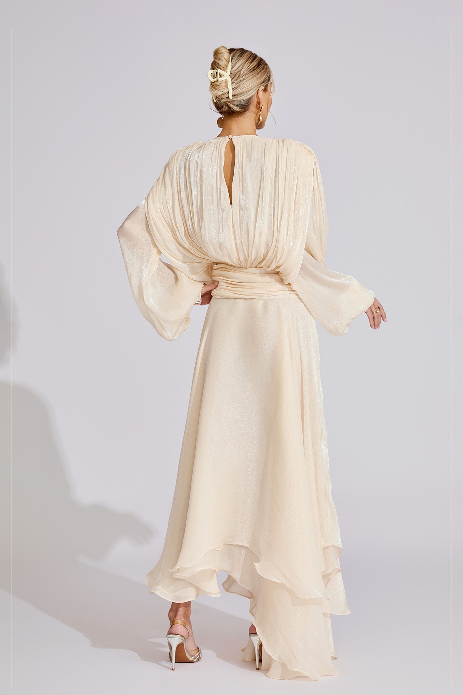 Gray Apricot Long Sleeve Maxi Dress