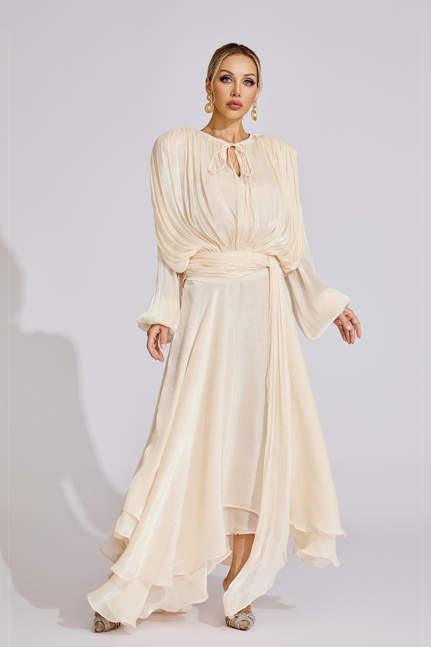 Gray Apricot Long Sleeve Maxi Dress