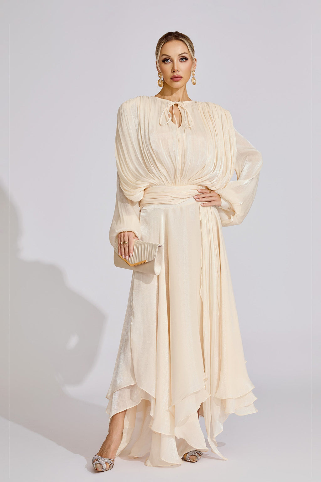 Gray Apricot Long Sleeve Maxi Dress