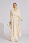 Gray Apricot Long Sleeve Maxi Dress