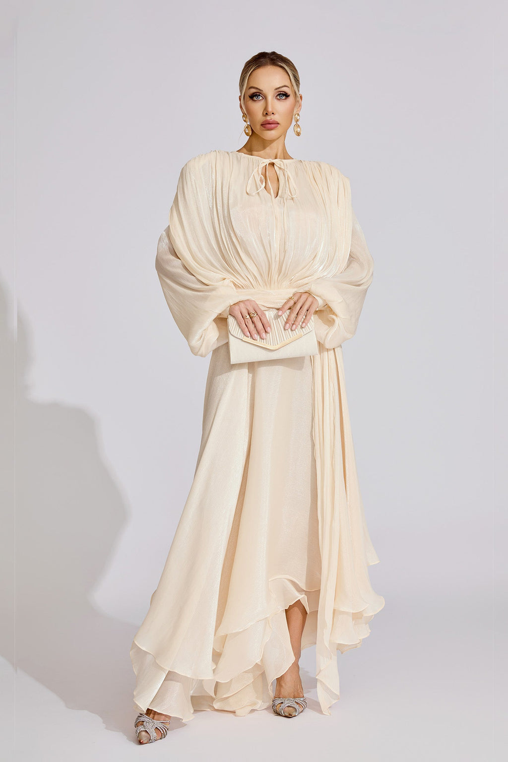 Gray Apricot Long Sleeve Maxi Dress