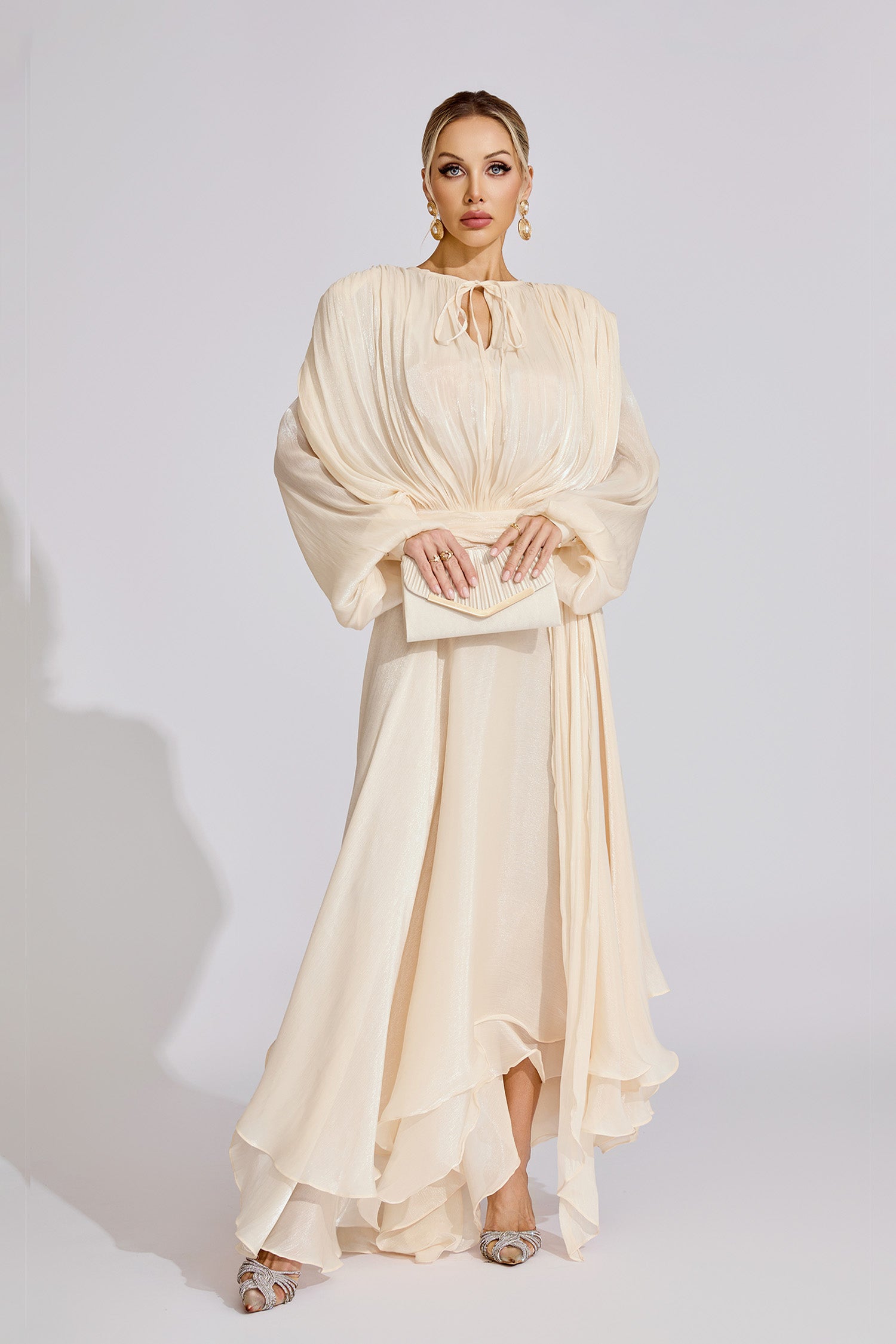 Gray Apricot Long Sleeve Maxi Dress