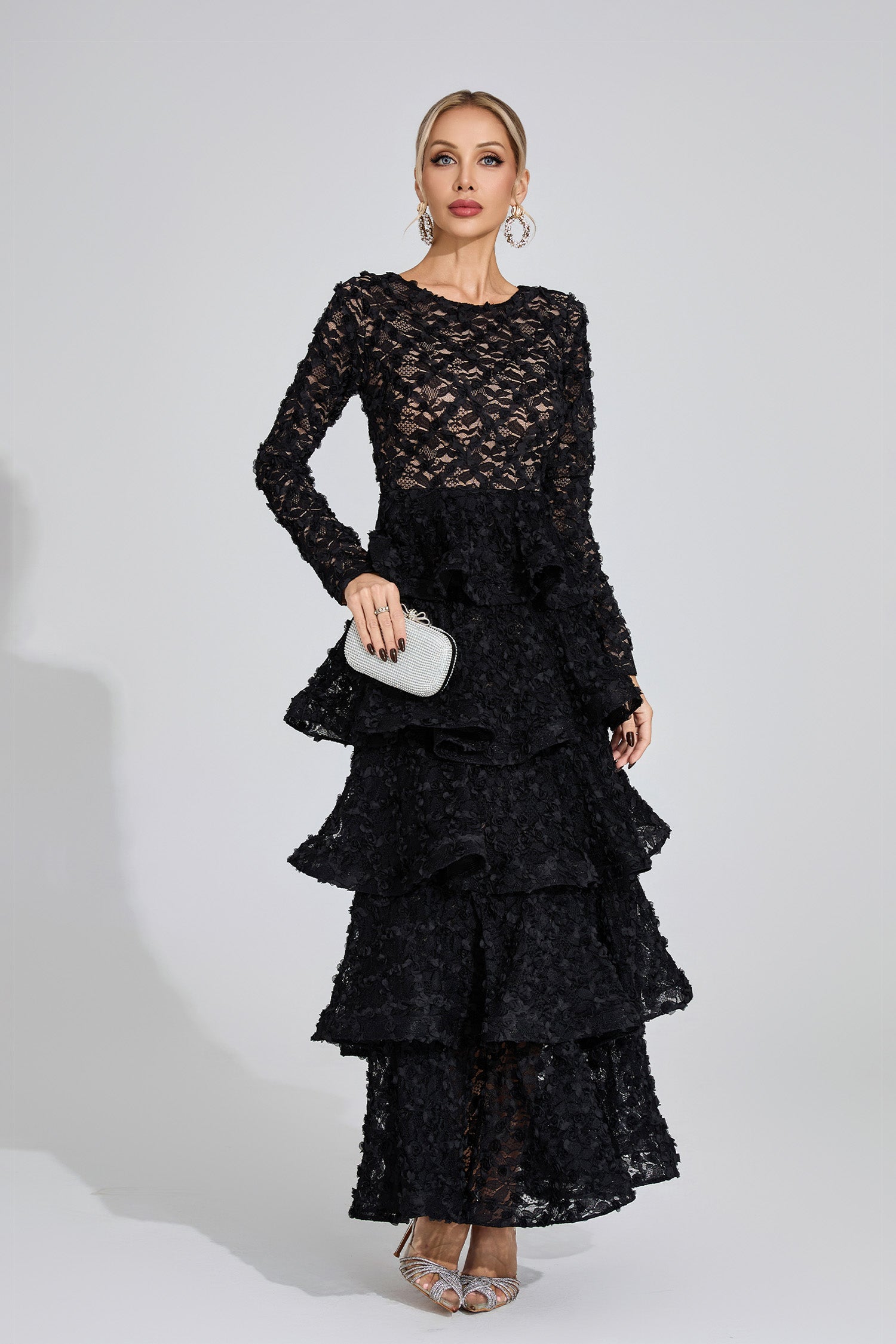 Guinevere Black Tiered Maxi Dress