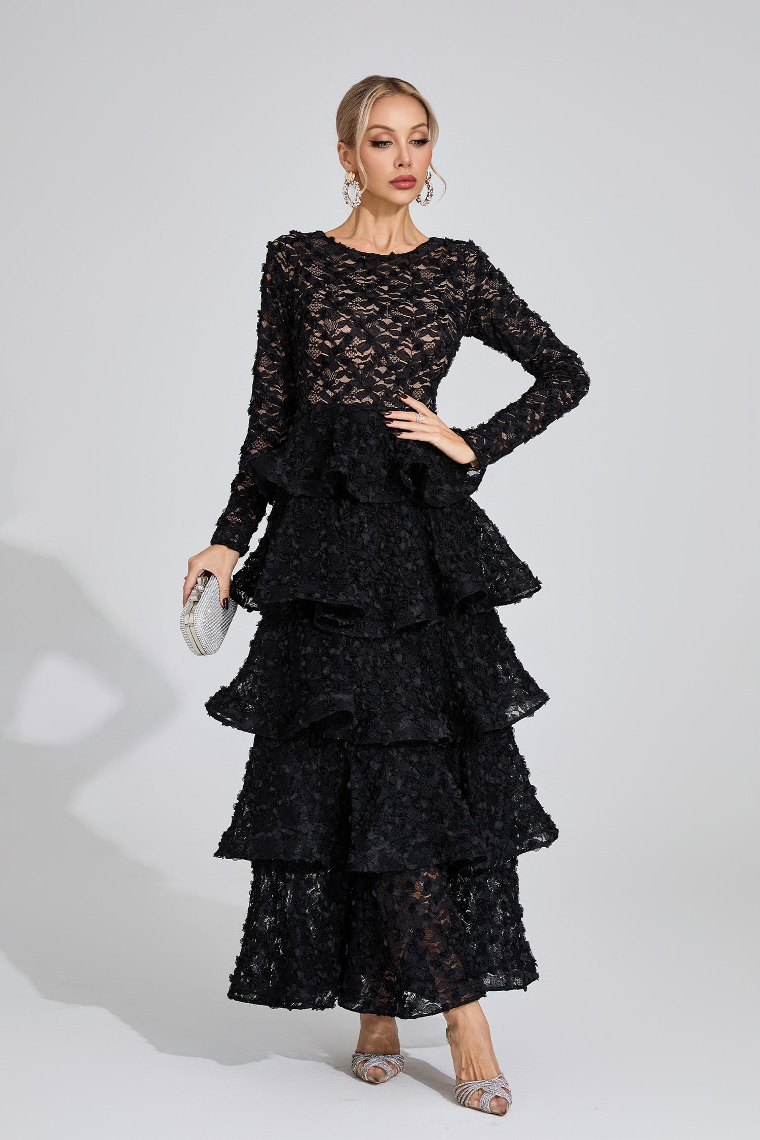Guinevere Black Tiered Maxi Dress