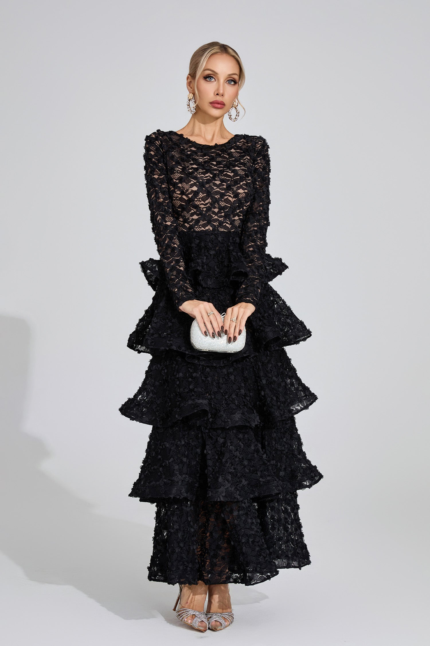 Guinevere Black Tiered Maxi Dress