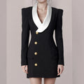 Notched Black White Patchwork Mini Dress