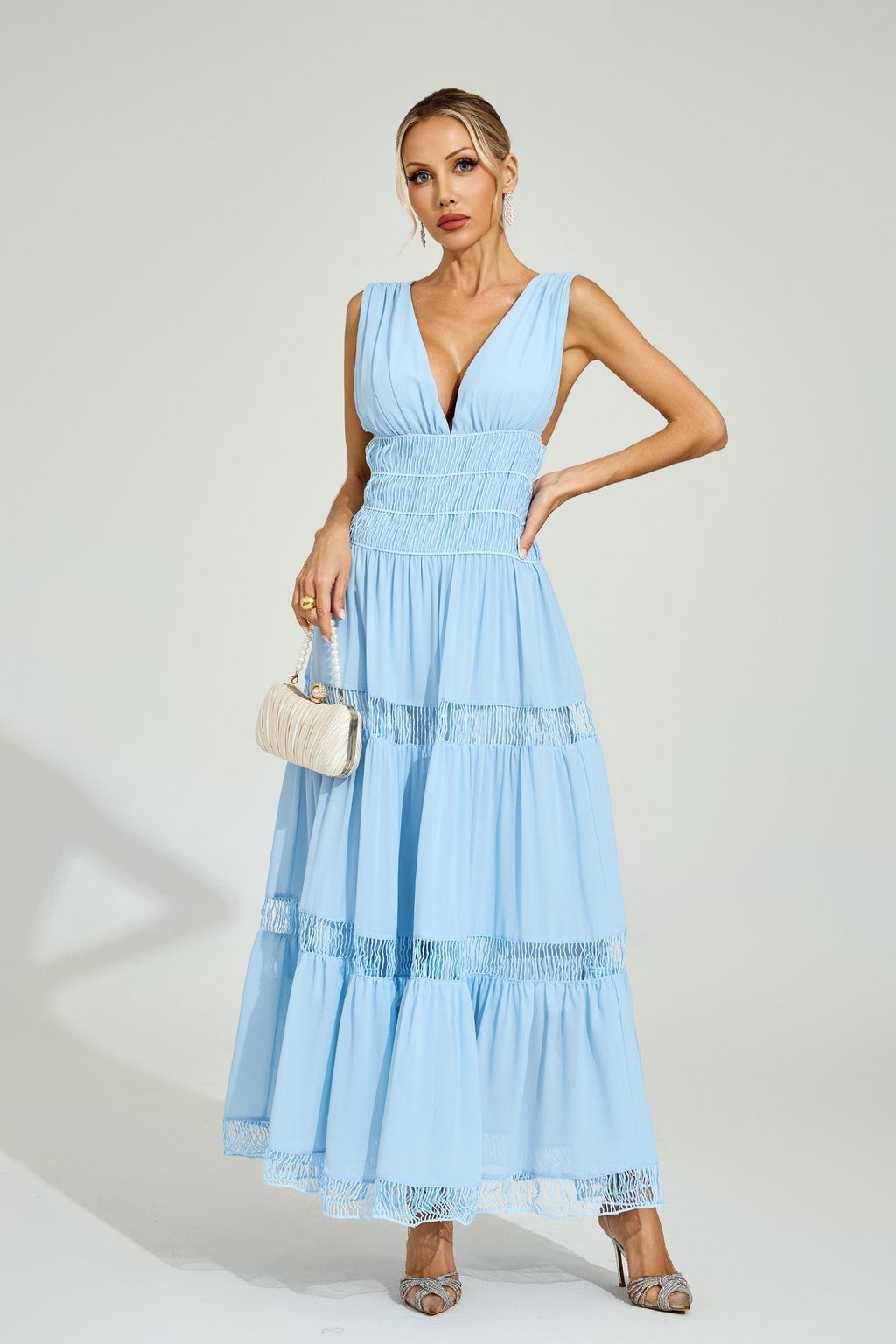 Halifax Light Blue Tiered Maxi Dress