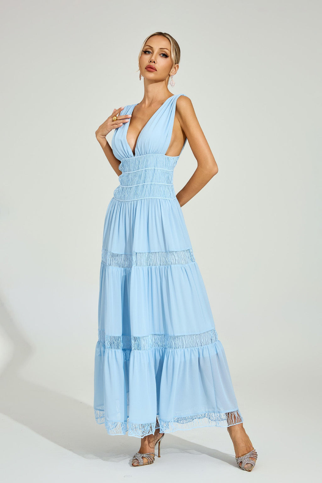 Halifax Light Blue Tiered Maxi Dress