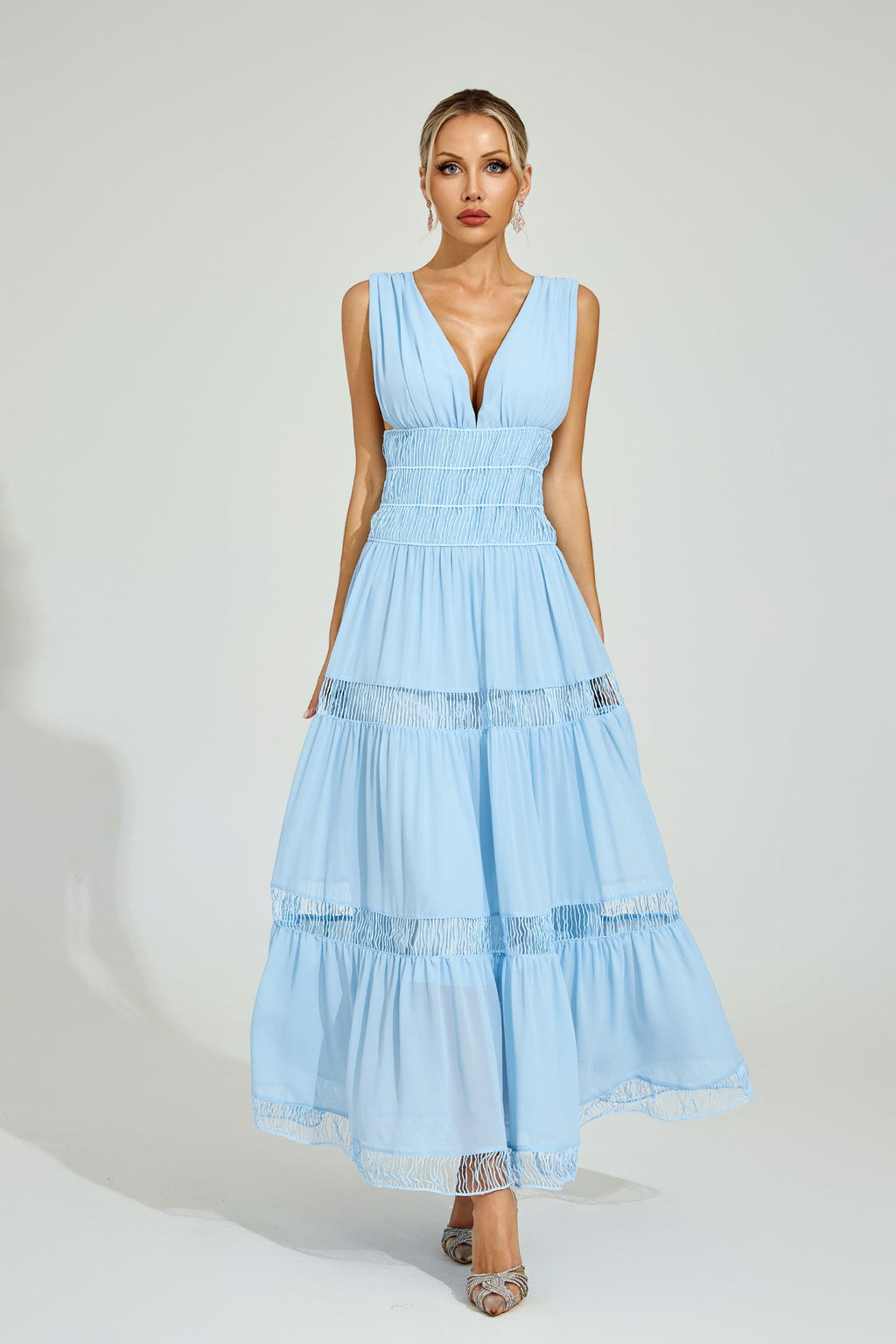 Halifax Light Blue Tiered Maxi Dress