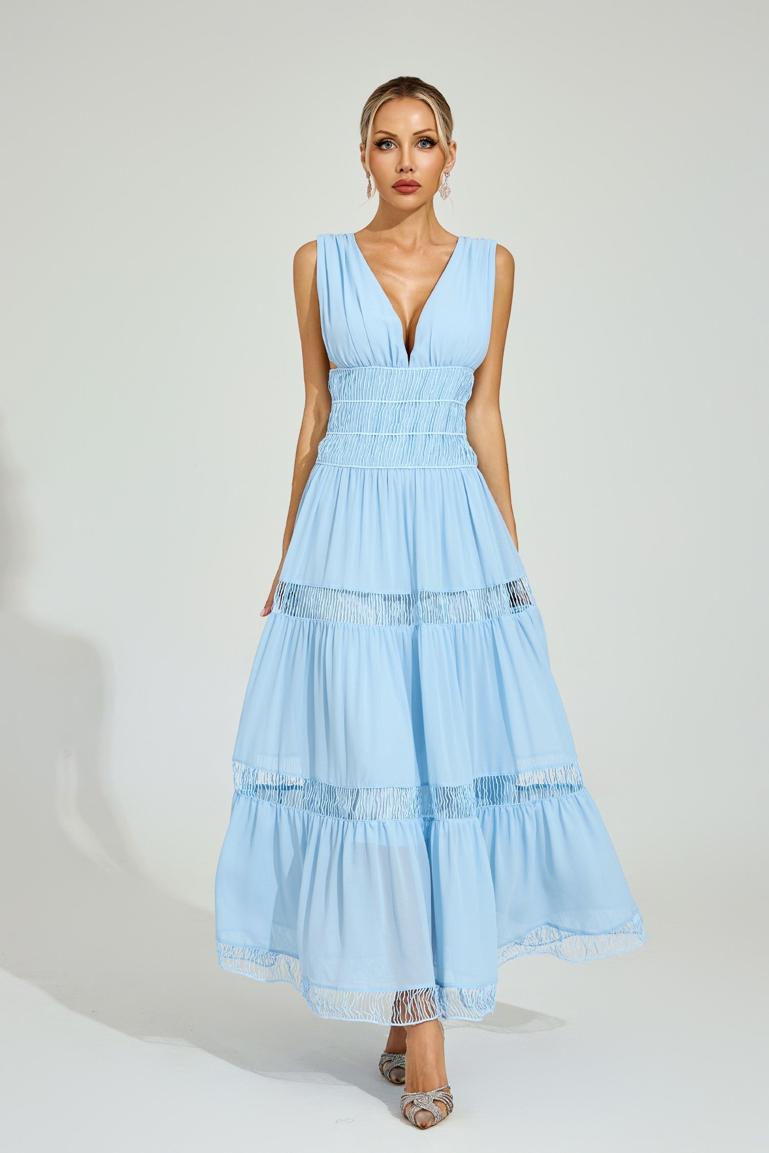 Halifax Light Blue Tiered Maxi Dress