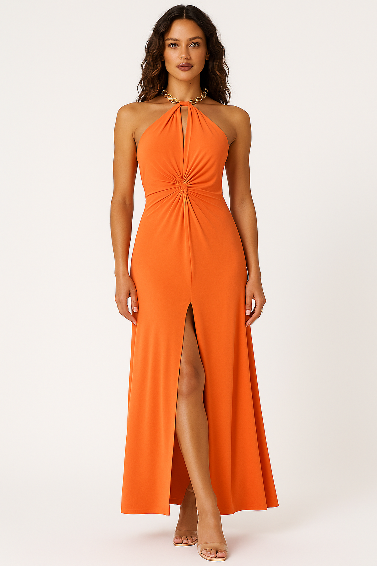 Halter Maxi Dress | Chain Neckline | Floor-Length Silhouette