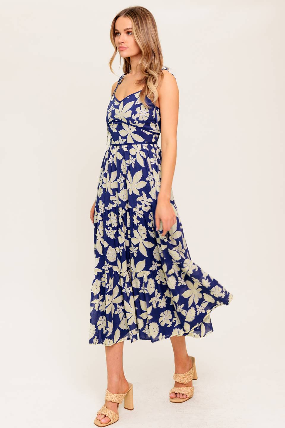 PETALS IN THE WIND MIDI DRESS - NAVY